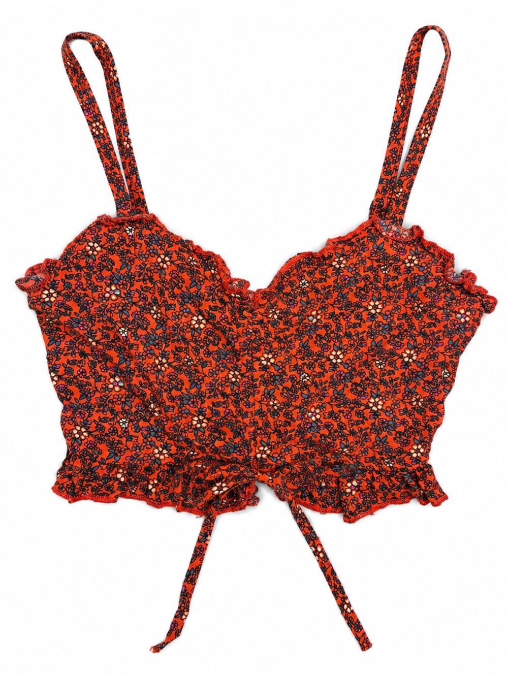 Floral Smocked Tie-Front Cami Top - Red